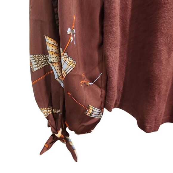 🅢🅐🅛🅔 Anthropologie Maybelle Tie Sleeve Blouse Medium Umbrella Akemi Kin - Picture 3 of 5